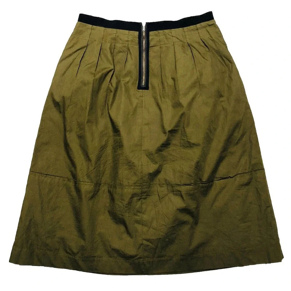 Madewell  Skirt 6 Green Military Khaki Pleated‎ Midi Lined